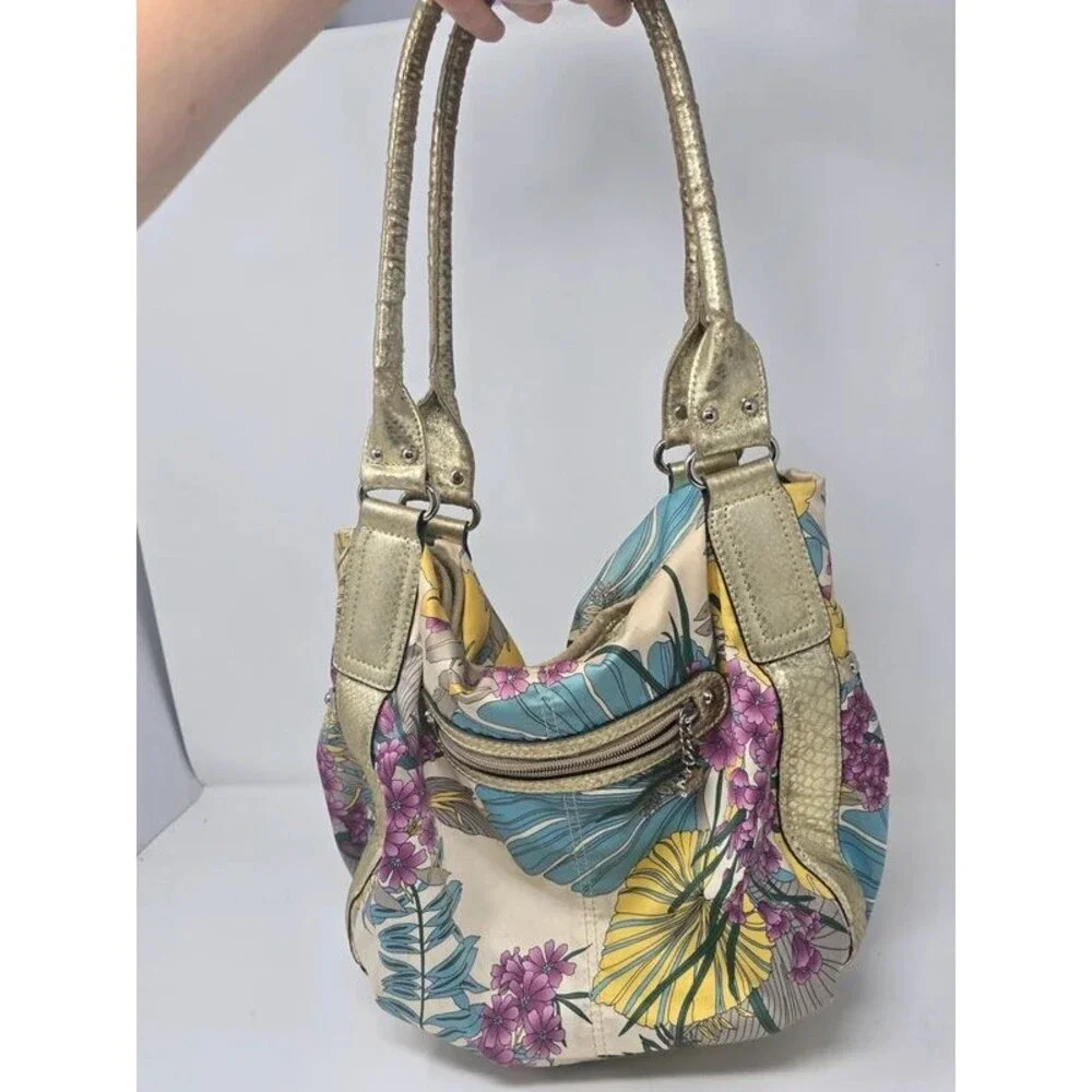 Vintage Kathy Van Zeeland Y2K Paradise Tropical Floral Shoulder Bag Bling Charm
